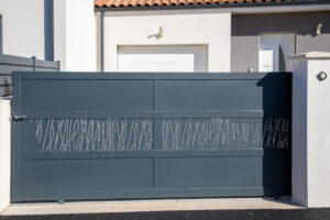 portal grey dark modern new home steel door aluminum design gate slats